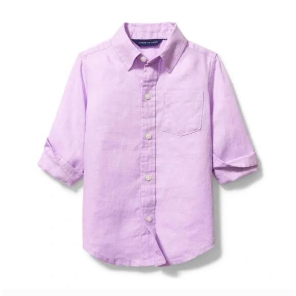 Janie and Jack Size 4 Lavender Linen Button Down Dress Shirt - Picture 2 of 10